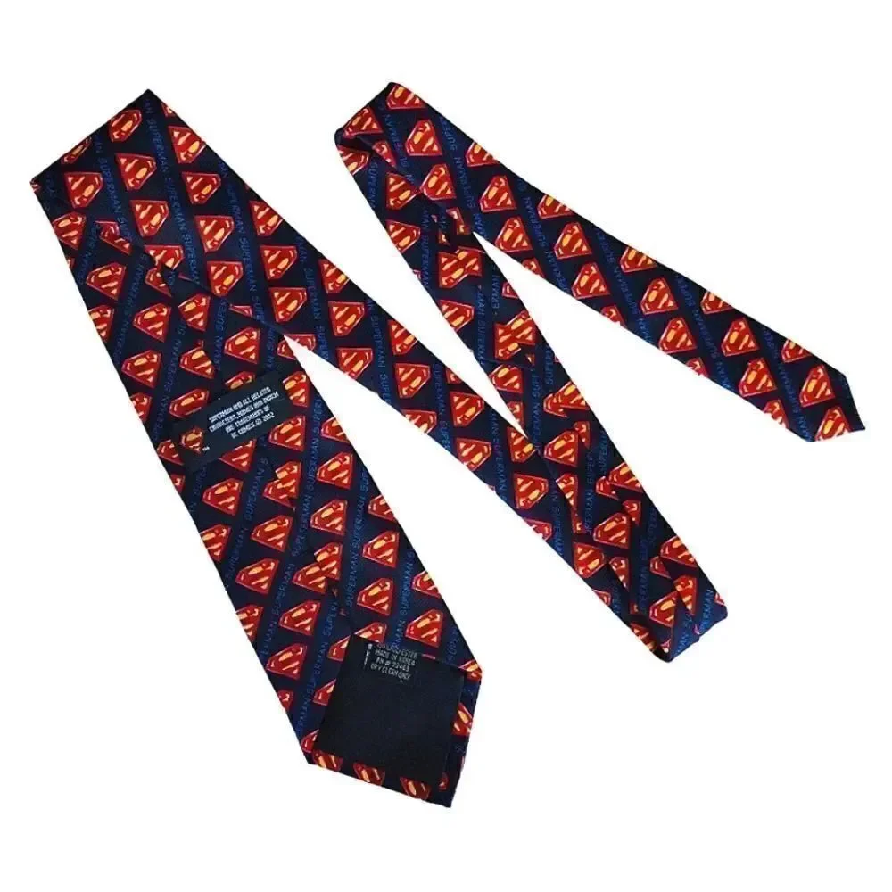 2 VTG DC Comics Superman Logos Black‎ Blue Satin Neck Ties Bundle